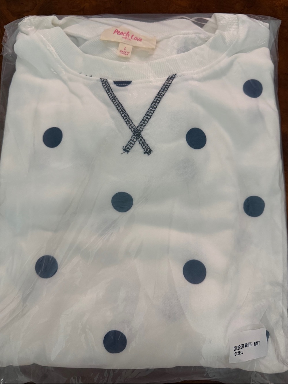 Voguish Comfy Crewneck Oversized Pullover Top - Navy Polka Dots - Picture 6 of 9
